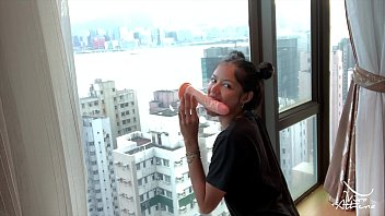 Naughty Desi College Teen Rides Dildo Against Hong Kong Skyscraper Window